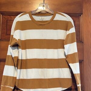 Madewell Tan Gold and White Striped Crewneck